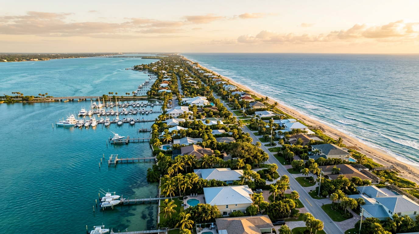 Aerial view of Nettles Island between the Indian River Lagoon and the Atlantic Ocean